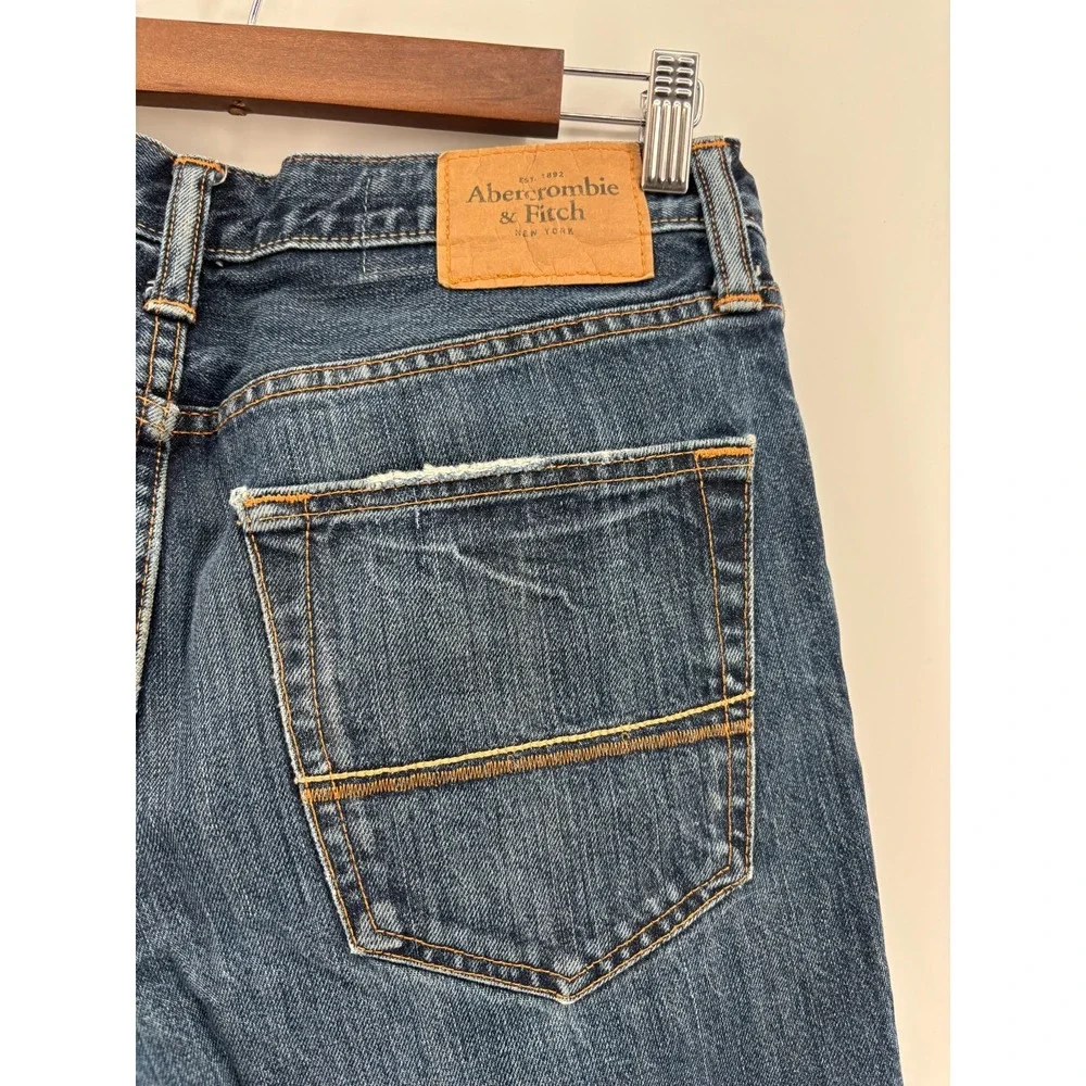 Abercrombie & Fitch Mens Blue Denim Whiskered Straight Leg Jeans 31x30